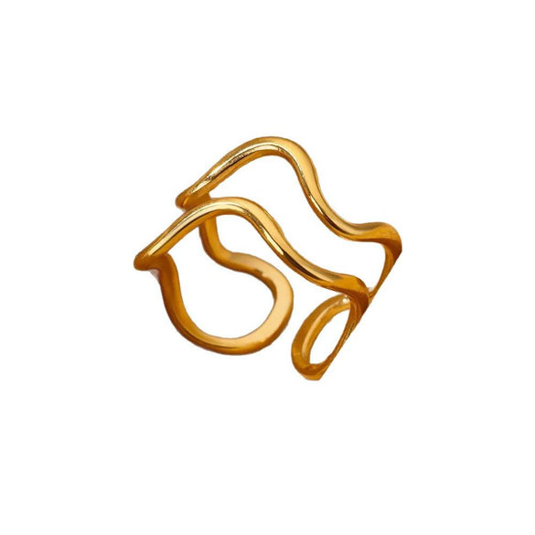 Stainless Steel Pleated Geometric Open Ring For Women Electroplated