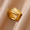 Stainless Steel Pleated Geometric Open Ring For Women Electroplated