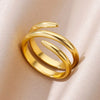 Stainless Steel Pleated Geometric Open Ring For Women Electroplated