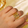 Stainless Steel Pleated Geometric Rings For Women With 18K Real Gold Electroplating