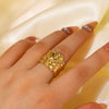 Stainless Steel Pleated Geometric Rings For Women With 18K Real Gold Electroplating