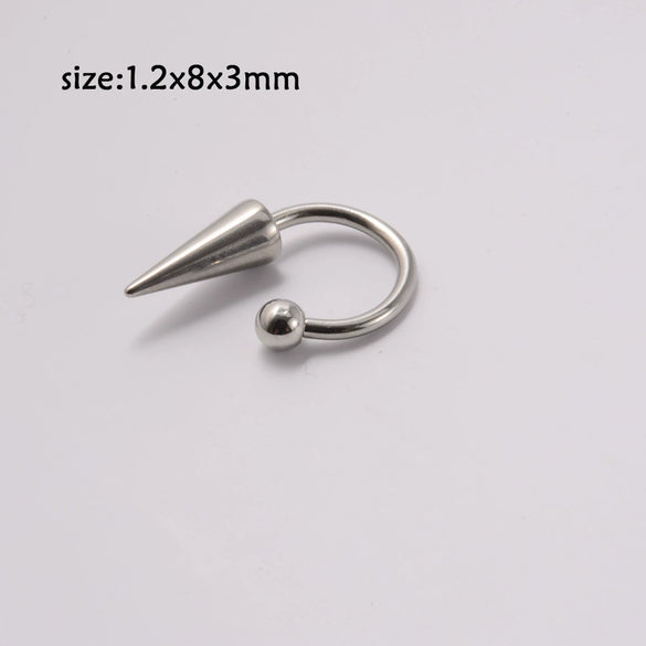 Stainless Steel Pointed Cone Horseshoe Lip Ring Nose Ring Ear Bone Ring Electroplated Punk Style Ornament