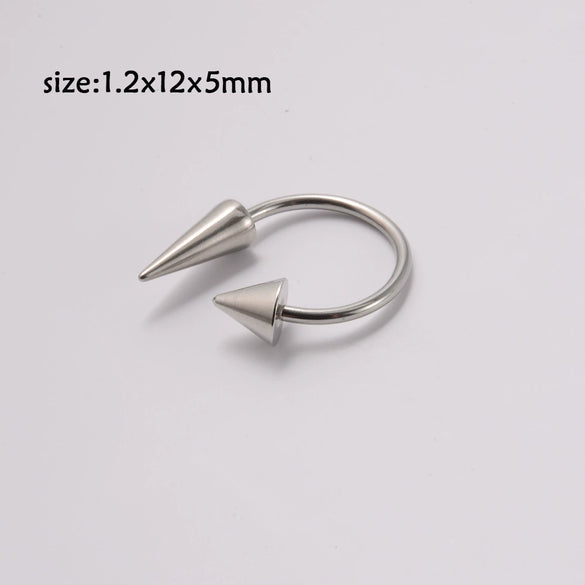 Stainless Steel Pointed Cone Horseshoe Lip Ring Nose Ring Ear Bone Ring Electroplated Punk Style Ornament