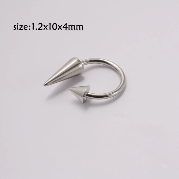 Stainless Steel Pointed Cone Horseshoe Lip Ring Nose Ring Ear Bone Ring Electroplated Punk Style Ornament
