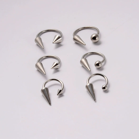 Stainless Steel Pointed Cone Horseshoe Lip Ring Nose Ring Ear Bone Ring Electroplated Punk Style Ornament