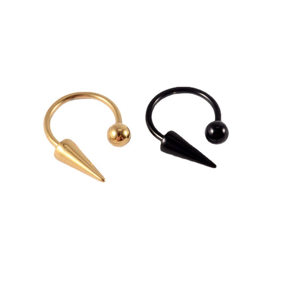 Stainless Steel Pointed Cone Horseshoe Lip Ring Nose Ring Ear Bone Ring Electroplated Punk Style Ornament