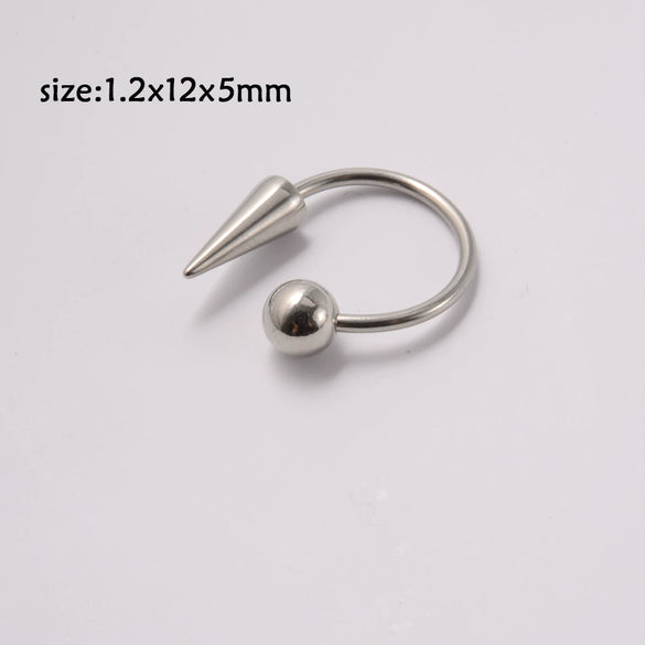 Stainless Steel Pointed Cone Horseshoe Lip Ring Nose Ring Ear Bone Ring Electroplated Punk Style Ornament