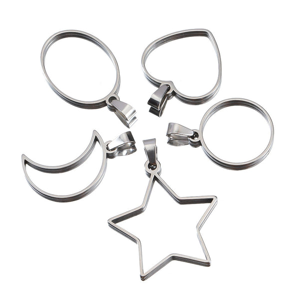 Stainless Steel Polished Geometric Heart Hollow Border Gem Base Pendant Frame Electroplated Diy Handmade Jewelry Accessories