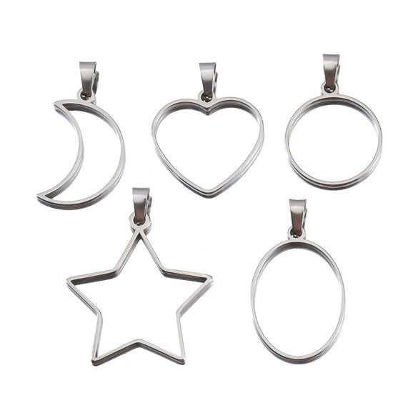 Stainless Steel Polished Geometric Heart Hollow Border Gem Base Pendant Frame Electroplated Diy Handmade Jewelry Accessories