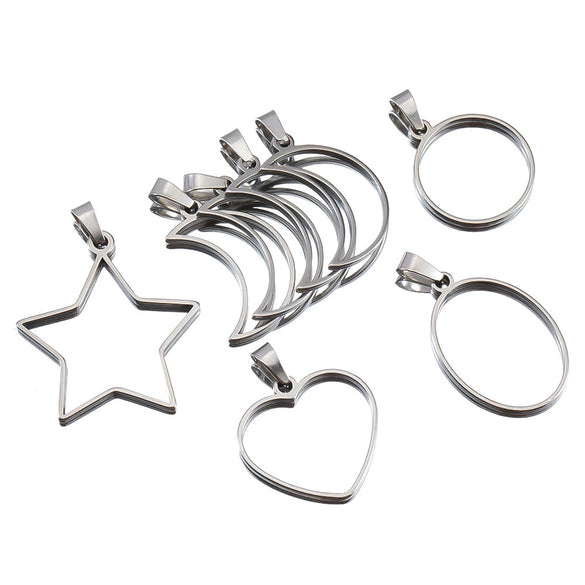 Stainless Steel Polished Geometric Heart Hollow Border Gem Base Pendant Frame Electroplated Diy Handmade Jewelry Accessories