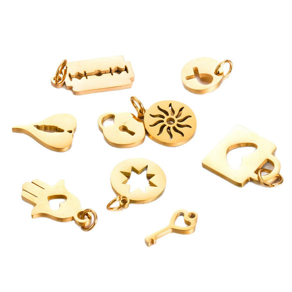 Stainless Steel Polished Hollow Palm Wings Key Lock Sun Star Compass Symbol Jewelry Pendant With Electroplating And Geometric Design