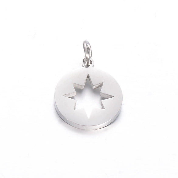 Stainless Steel Polished Hollow Palm Wings Key Lock Sun Star Compass Symbol Jewelry Pendant With Electroplating And Geometric Design