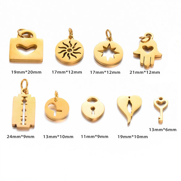 Stainless Steel Polished Hollow Palm Wings Key Lock Sun Star Compass Symbol Jewelry Pendant With Electroplating And Geometric Design