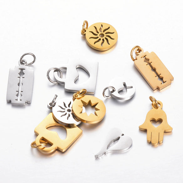 Stainless Steel Polished Hollow Palm Wings Key Lock Sun Star Compass Symbol Jewelry Pendant With Electroplating And Geometric Design