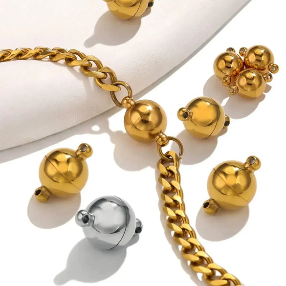 Stainless Steel Polished Magnetic Buckle Round Love Shape Magnet Tail Buckle Connector Electroplated Leather Bracelet Making Jewelry Accessories