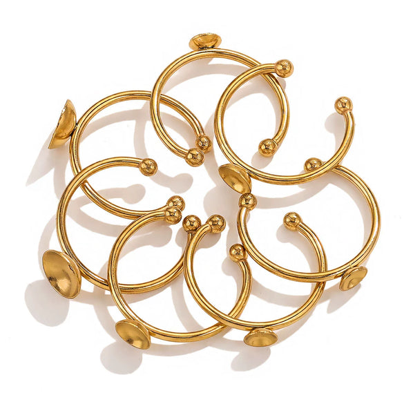 Stainless Steel Polished Round Ring Holder With 18K Gold Vacuum Electroplating And Diy Pearl Inlay