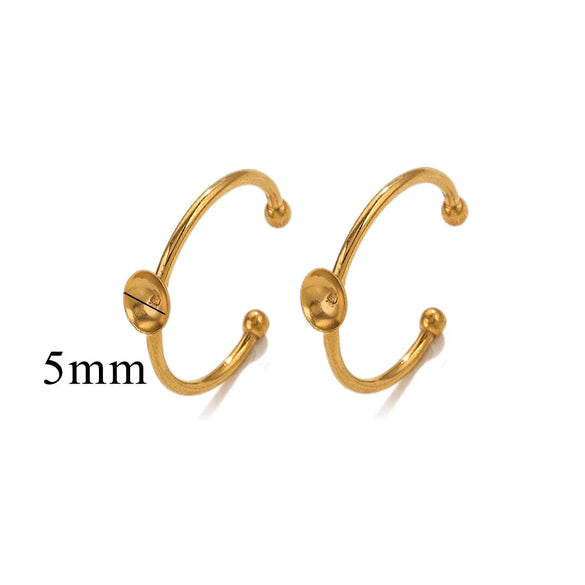 Stainless Steel Polished Round Ring Holder With 18K Gold Vacuum Electroplating And Diy Pearl Inlay
