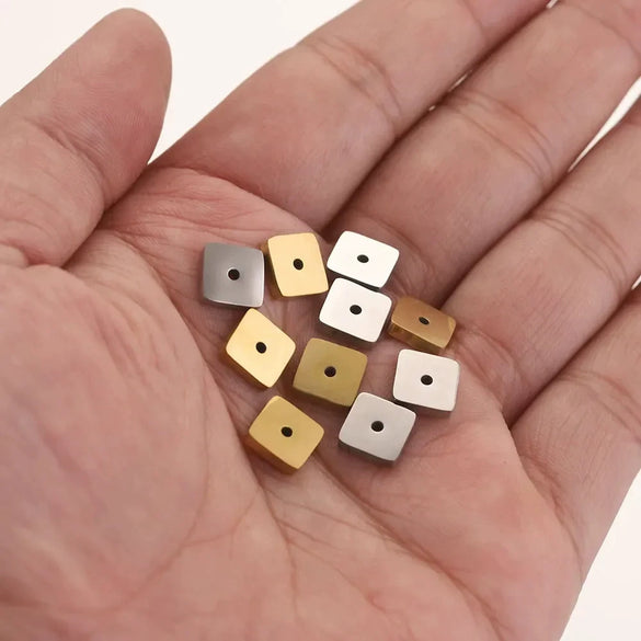 Stainless Steel Polished Square Beads Electroplated Diy Handmade Jewelry Accessories For Bracelet And Necklace