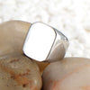 Stainless Steel Polished Square Signet Ring With Glossy Finish Fashion Business Ring For Men And Unisex Wear