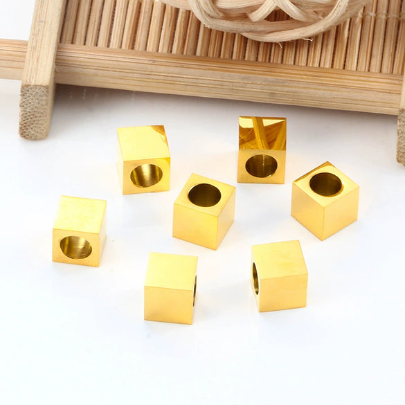 Stainless Steel Polished Square Throughhole Beads Electroplated Personality Necklace And Bracelet Beaded Material For Diy