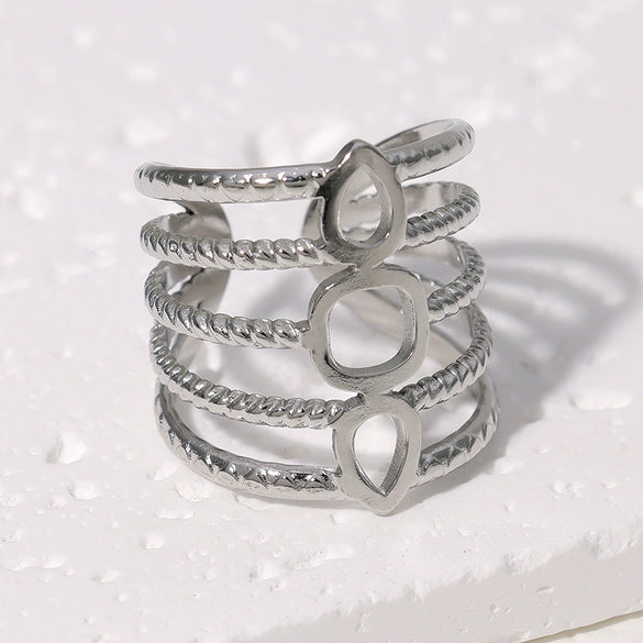 Stainless Steel Punk Geometric Open Ring Electroplated