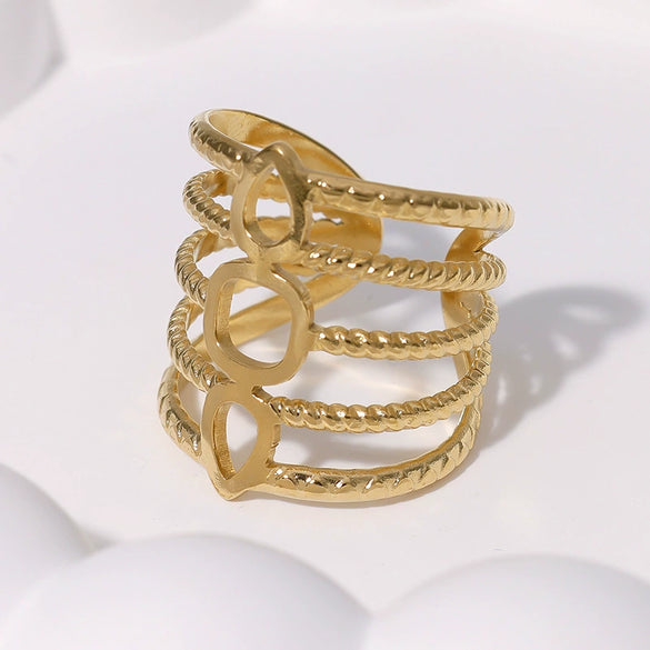 Stainless Steel Punk Geometric Open Ring Electroplated