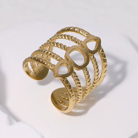 Stainless Steel Punk Geometric Open Ring Electroplated