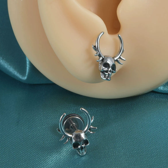 Stainless Steel Punk Skull Dripping Oil Earrings