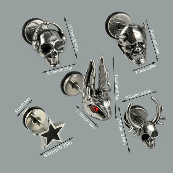 Stainless Steel Punk Skull Dripping Oil Earrings