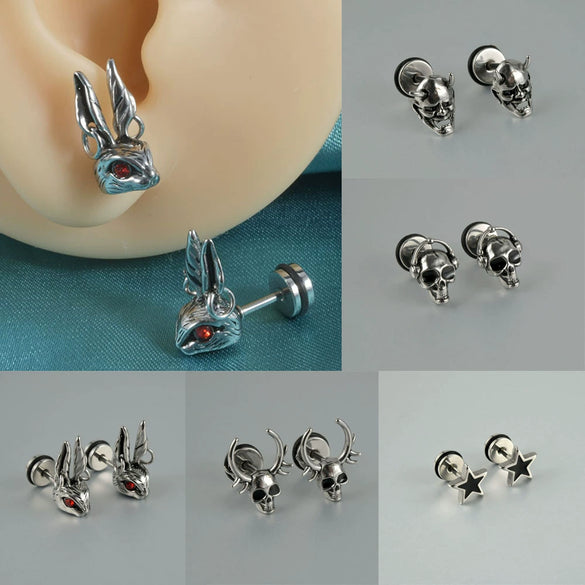 Stainless Steel Punk Skull Dripping Oil Earrings