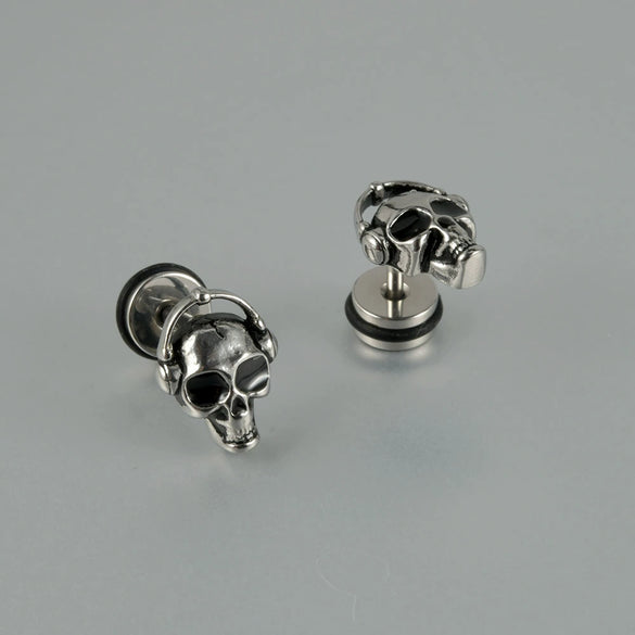 Stainless Steel Punk Skull Dripping Oil Earrings