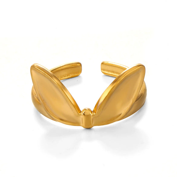 Stainless Steel Rabbit Ear Ring For Women Electroplated Hip Hop Style