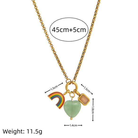 Stainless Steel Rainbow Zircon Love Pendant Necklace With Electroplating