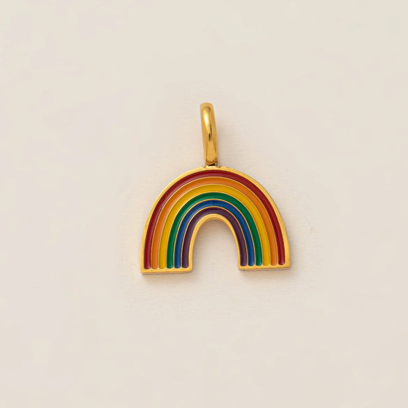 Stainless Steel Rainbow Zircon Love Pendant Necklace With Electroplating