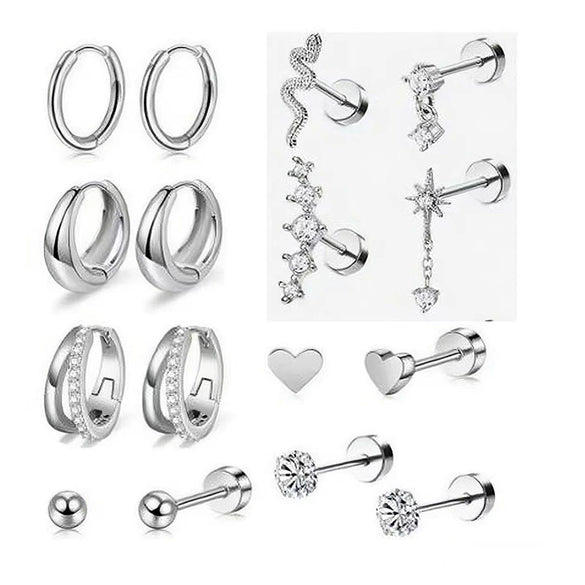 Stainless Steel Real Gold Electroplated Cartoon Heart Shape Zircon Inlaid Earrings Set