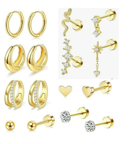 Stainless Steel Real Gold Electroplated Cartoon Heart Shape Zircon Inlaid Earrings Set