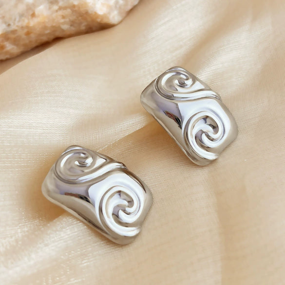 Stainless Steel Rectangular Heart Spiral Pattern Electroplating Design Earrings