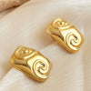 Stainless Steel Rectangular Heart Spiral Pattern Electroplating Design Earrings
