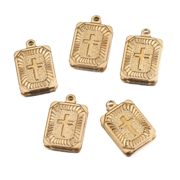 Stainless Steel Rectangular Punk Jewelry Pendant With Geometric Pattern And Vacuum Plating