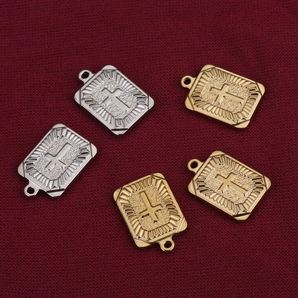 Stainless Steel Rectangular Punk Jewelry Pendant With Geometric Pattern And Vacuum Plating