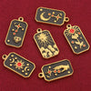 Stainless Steel Rectangular Tarot Card Starry Sky Fish Pattern Pendant Titanium Steel Enamel Palm Moon Tag Cartoon Style Diy Earrings Electroplated