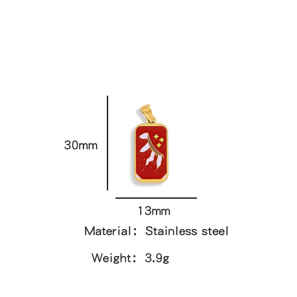 Stainless Steel Rectangular Tarot Starry Sky Pendant With Vacuum Plated And Dripping Oil Process Diy Necklace