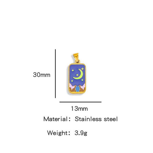 Stainless Steel Rectangular Tarot Starry Sky Pendant With Vacuum Plated And Dripping Oil Process Diy Necklace