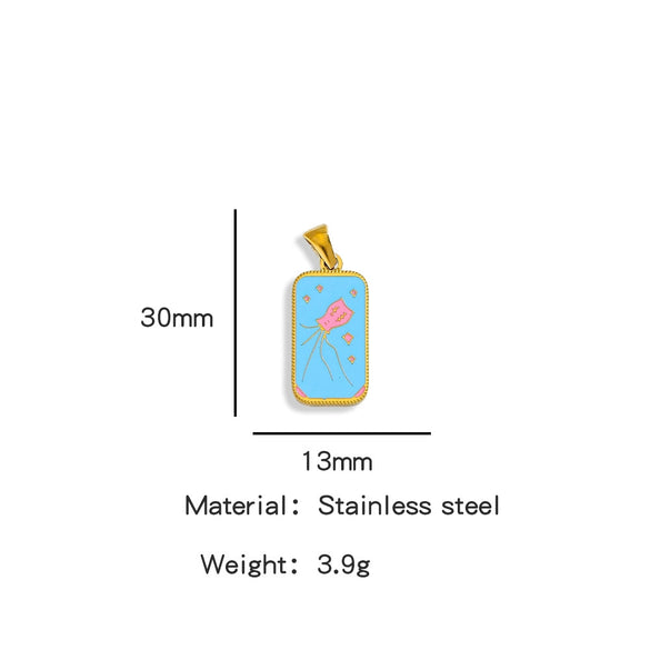 Stainless Steel Rectangular Tarot Starry Sky Pendant With Vacuum Plated And Dripping Oil Process Diy Necklace