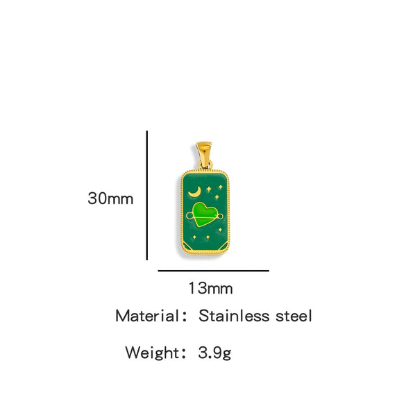 Stainless Steel Rectangular Tarot Starry Sky Pendant With Vacuum Plated And Dripping Oil Process Diy Necklace