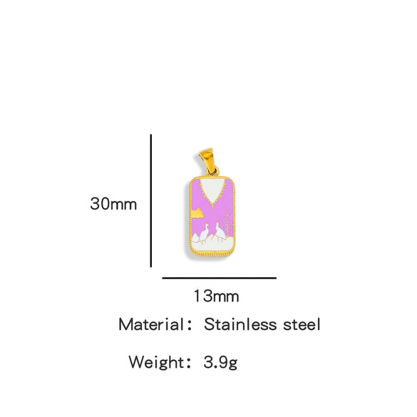 Stainless Steel Rectangular Tarot Starry Sky Pendant With Vacuum Plated And Dripping Oil Process Diy Necklace