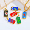 Stainless Steel Rectangular Tarot Starry Sky Pendant With Vacuum Plated And Dripping Oil Process Diy Necklace