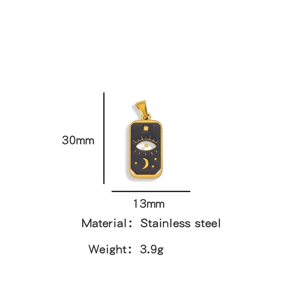 Stainless Steel Rectangular Tarot Starry Sky Pendant With Vacuum Plated And Dripping Oil Process Diy Necklace