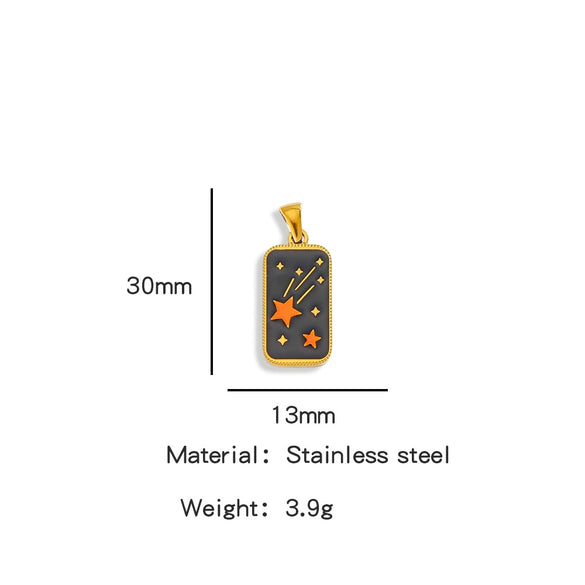 Stainless Steel Rectangular Tarot Starry Sky Pendant With Vacuum Plated And Dripping Oil Process Diy Necklace