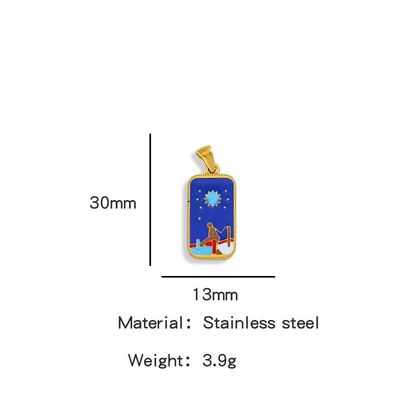 Stainless Steel Rectangular Tarot Starry Sky Pendant With Vacuum Plated And Dripping Oil Process Diy Necklace